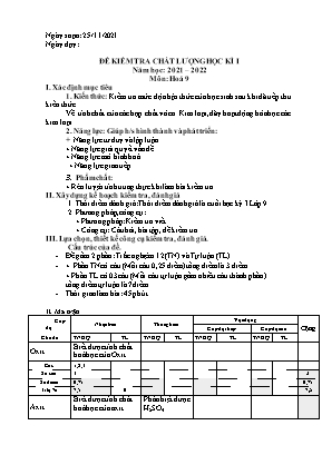 Đề kiểm tra chất lượng học kì 1 môn Hóa học Lớp 9 - Năm học 2021-2022